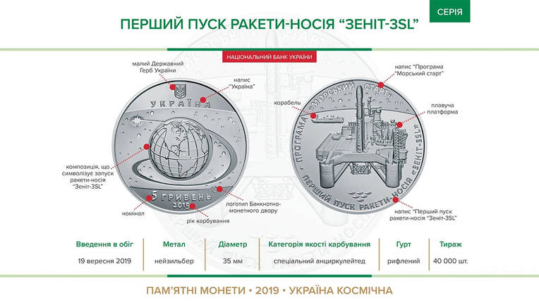Монета НБУ Перший пуск ракети-носія "Зеніт-3SL", фото 4