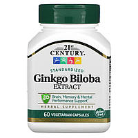 Гинкго Билоба, 60 мг, стандартизирован, 21st Century Health Care, Ginkgo Biloba Extract, 60 капсул