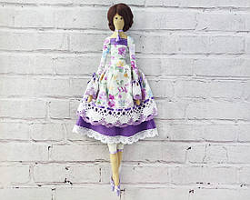 Інтер'єрна лялька в стилі тільда в фіолетово-білій сукні