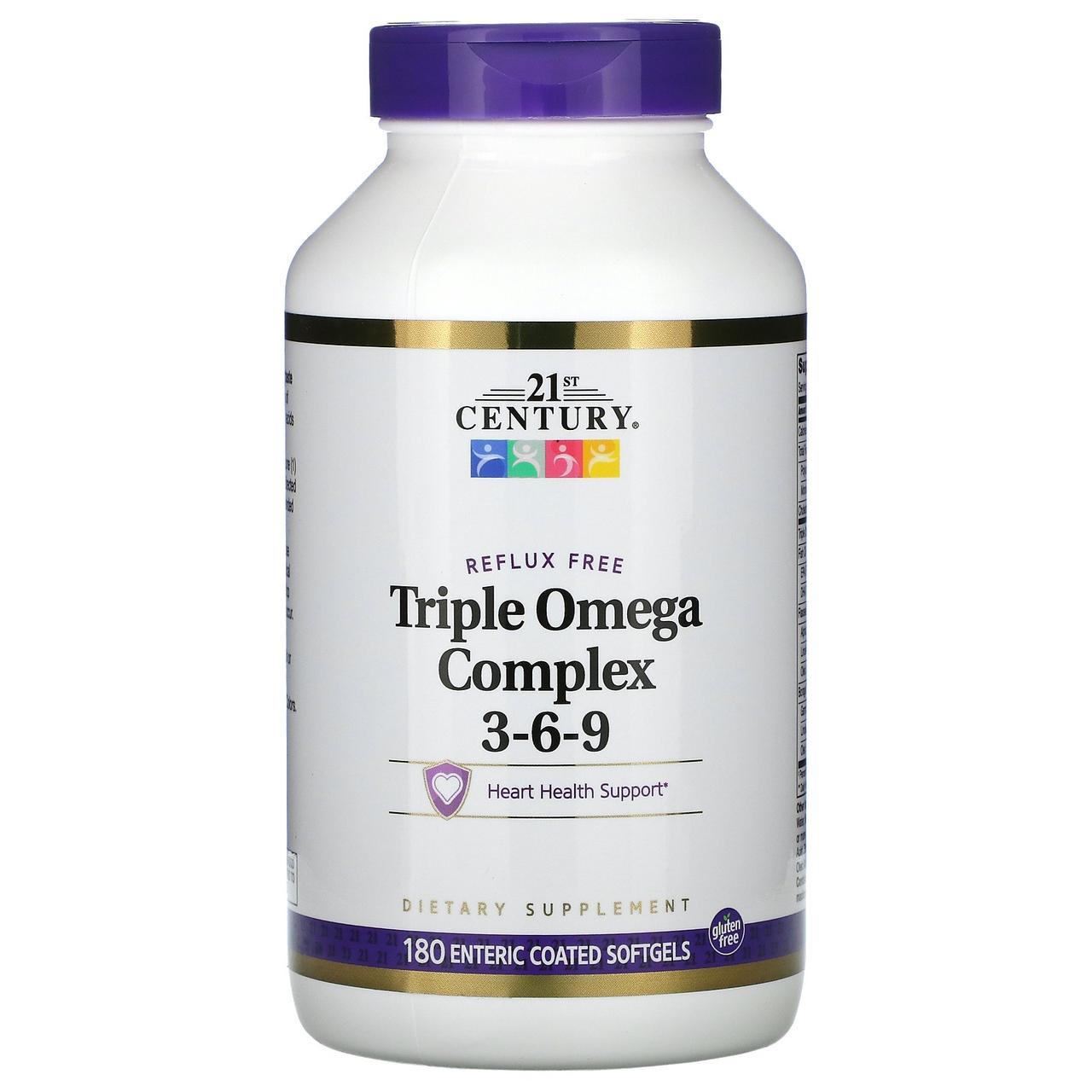 Омега 3 6 9, Triple Omega Complex 3-6-9, 21st Century Health Care, 180 капсул