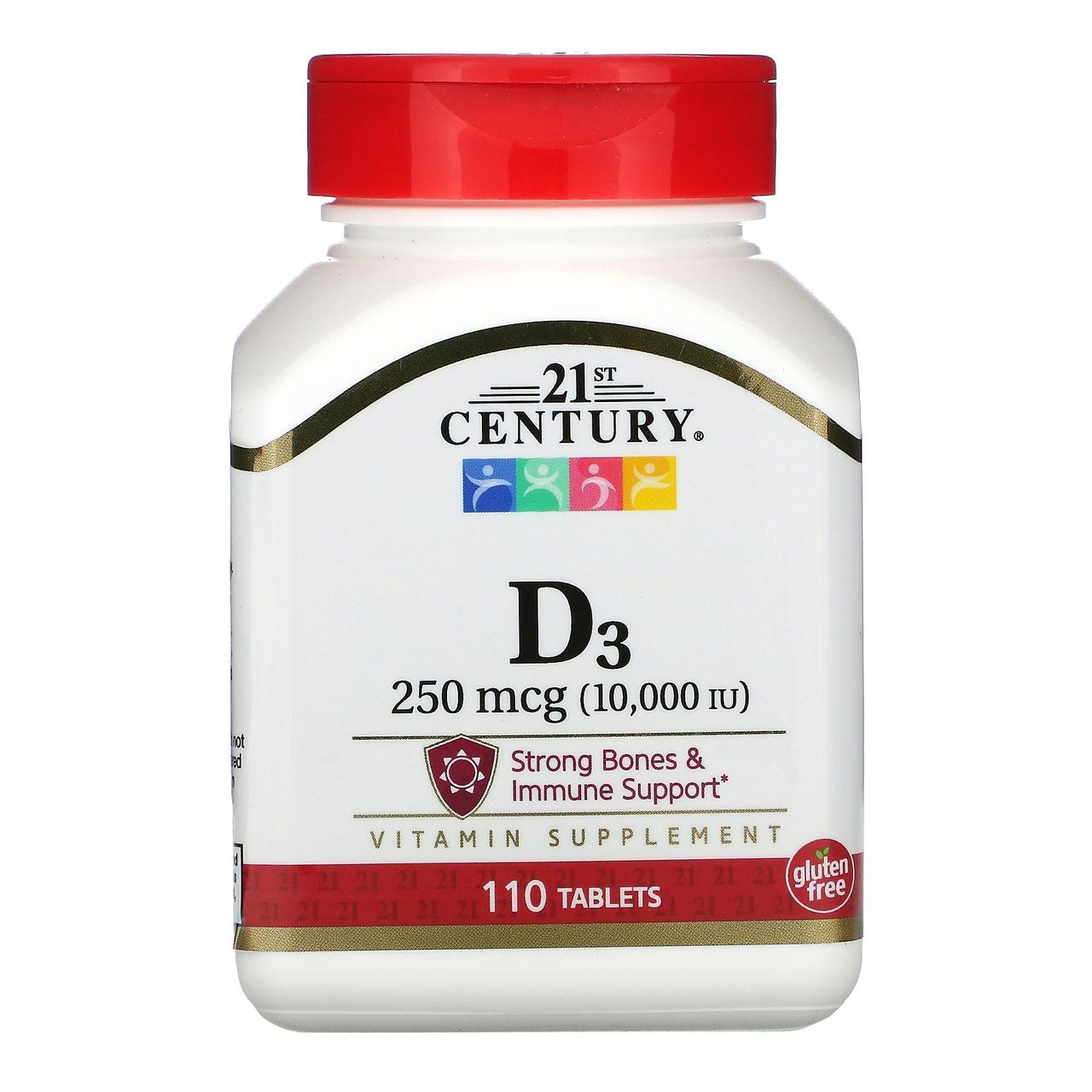 Витамин Д3, 21st Century Health Care, 10 000 МЕ, 110 таблеток - фото 1 - id-p357488501