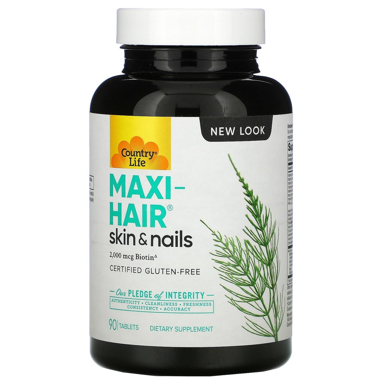 Комплексные витамины для роста волос и укрепления ногтей Country Life, Gluten Free, Maxi-Hair, 90 таблеток - фото 1 - id-p357495134