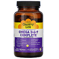 Омега 3 6 9, Omega 3-6-9, Country Life, зі смаком лимона, 90 кап.