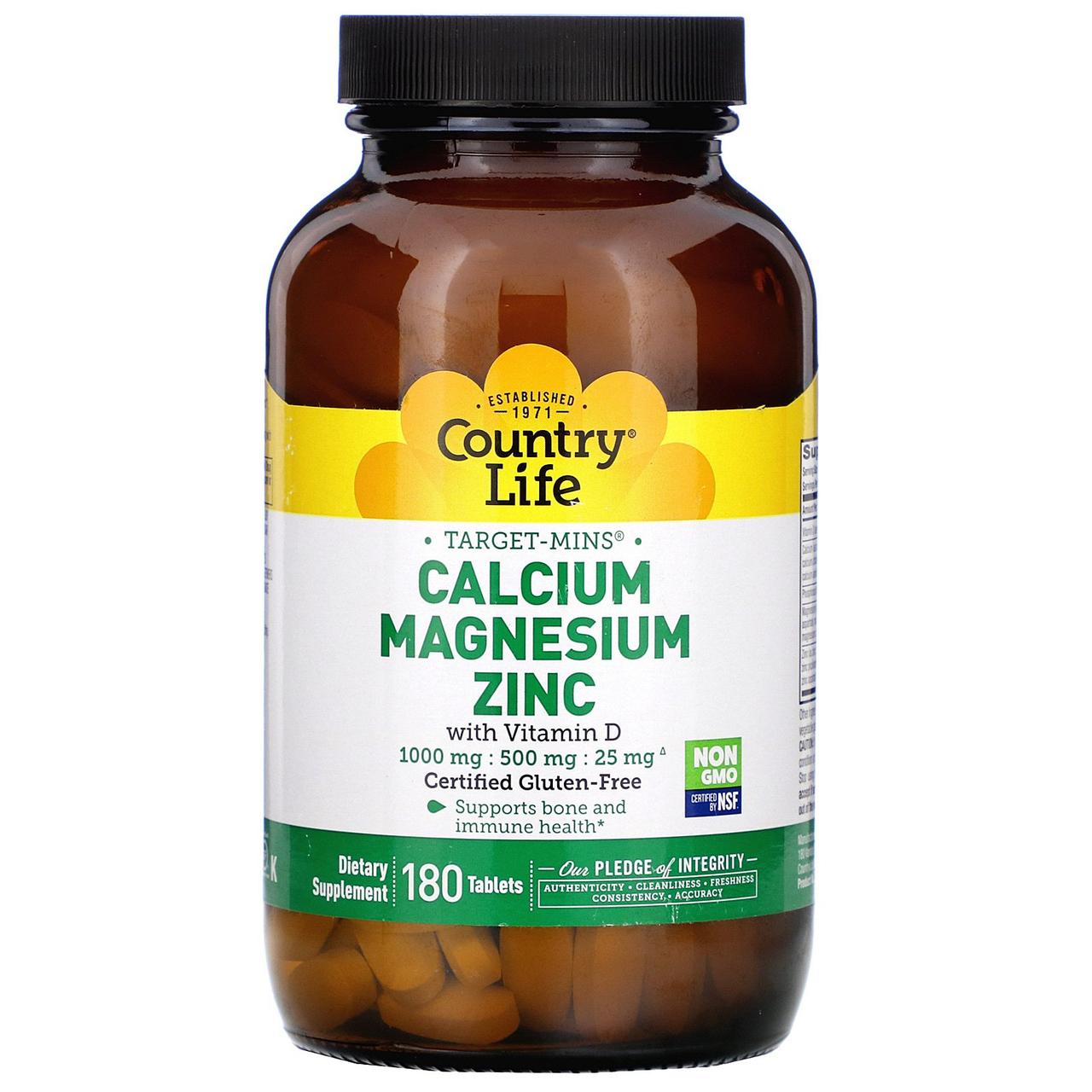 Кальцій-Магній-Цинк, Calcium Magnesium Zinc, Country Life, 180 табл