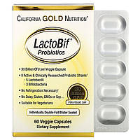 Пробиотики после антибиотиков Lactobif California Gold Nutrition 30 млд 60 капсул для иммунитета, пищеварения