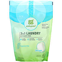 Пральний порошок три в одному, без запаху, (3-in-1 Laundry Detergent, Fragrance Free), GrabGreen, 432 г