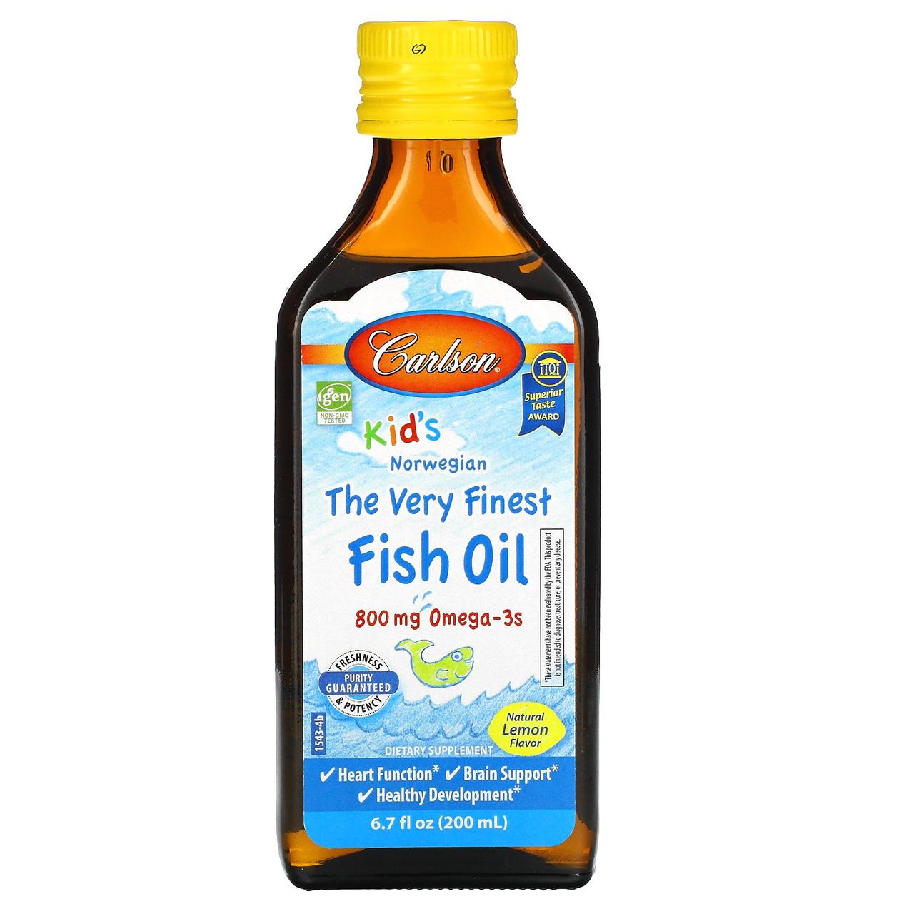 Риб'ячий жир для дітей (смак лимона), Fish Oil, Carlson Labs, 200 мл