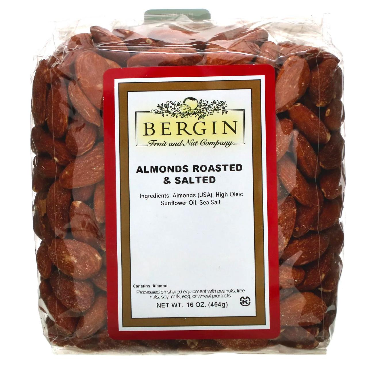 Солоний обсмажений мигдаль, Almonds Roasted & Salted, Bergin Fruit and Nut Company, 454 г