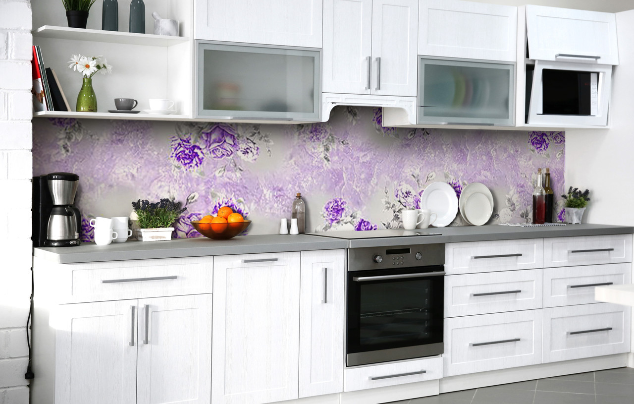 Кухонний фартух Вантажні троянди бутони плівка скіналі ПВХ 60х200 см Квіти Фіолетовий, фото 1