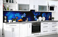 Кухонный фартук Неоновые Георгины пленка скинали ПВХ 600х2500мм Цветы Синий