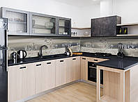 Кухонный фартук Серебряная гравюра виниловая пленка для кухни 650х2500мм Абстракция