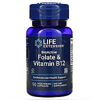 Life Extension, Біологічно активний, фолат та вітамін B12, 90 капсул вегетаріанських