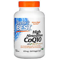 Doctor's Best, Легкоусвояемый CoQ10 с BioPerine, 100 мг, 360 вегетарианских капсул