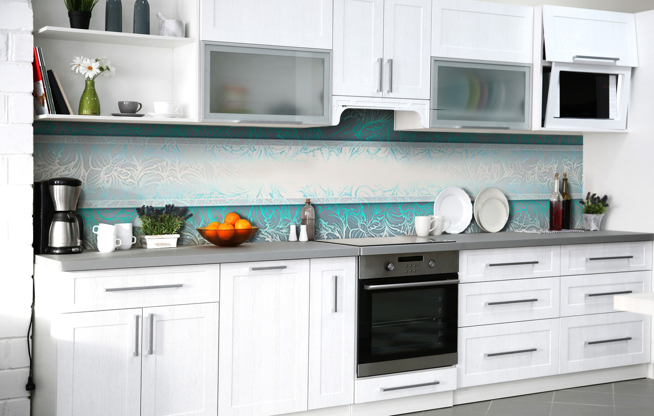 Кухонний фартух Морозний візерунок Бірюза плівка скіналі ПВХ 60х200 см Абстракція Блакитний