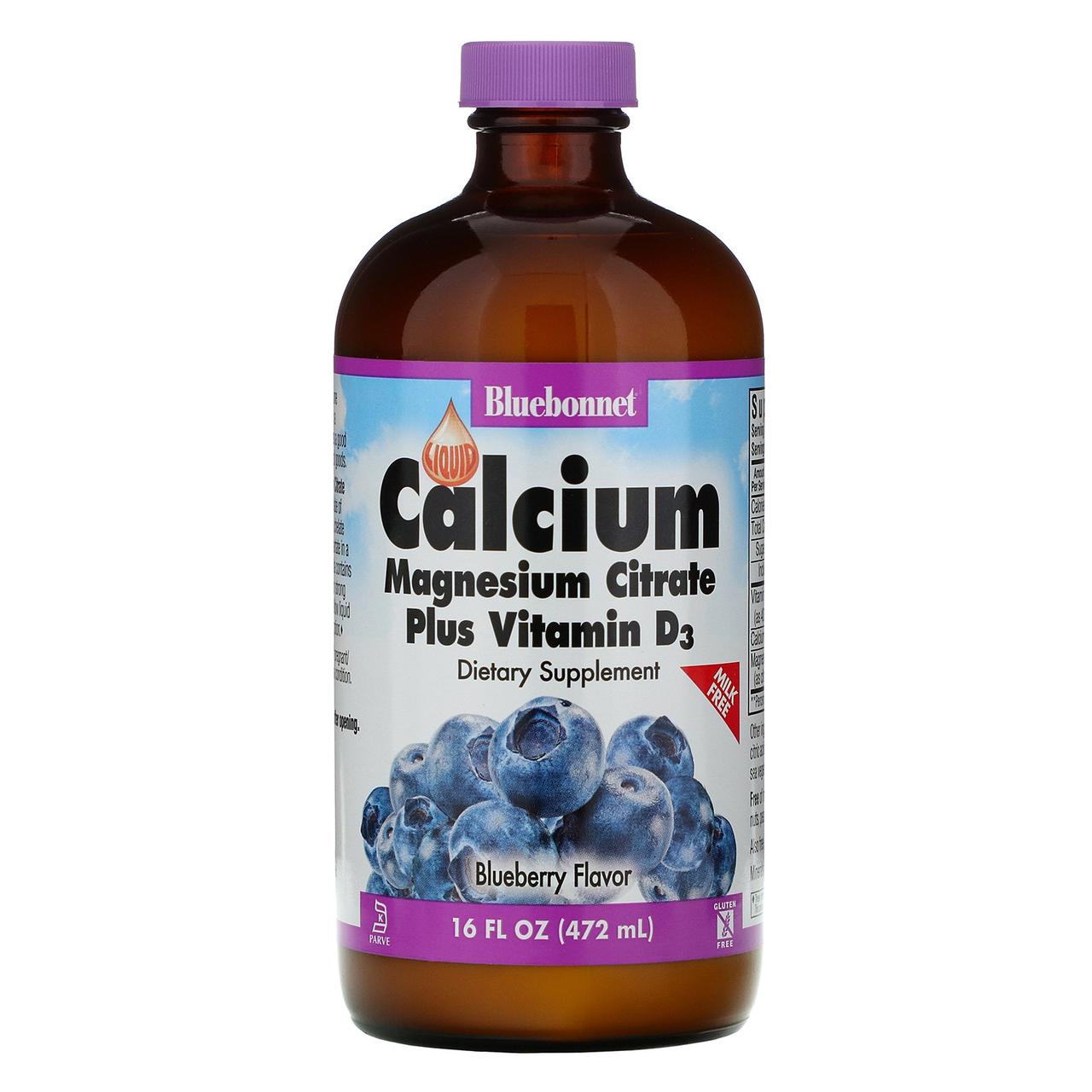 Рідкий кальцій цитрат магнію+Д3, Liquid Calcium Magnesium Citrate, Bluebonnet Nutrition, 472 мл.
