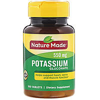 Калий, Potassium Gluconate, Nature Made, 550 мг, 100 таблеток