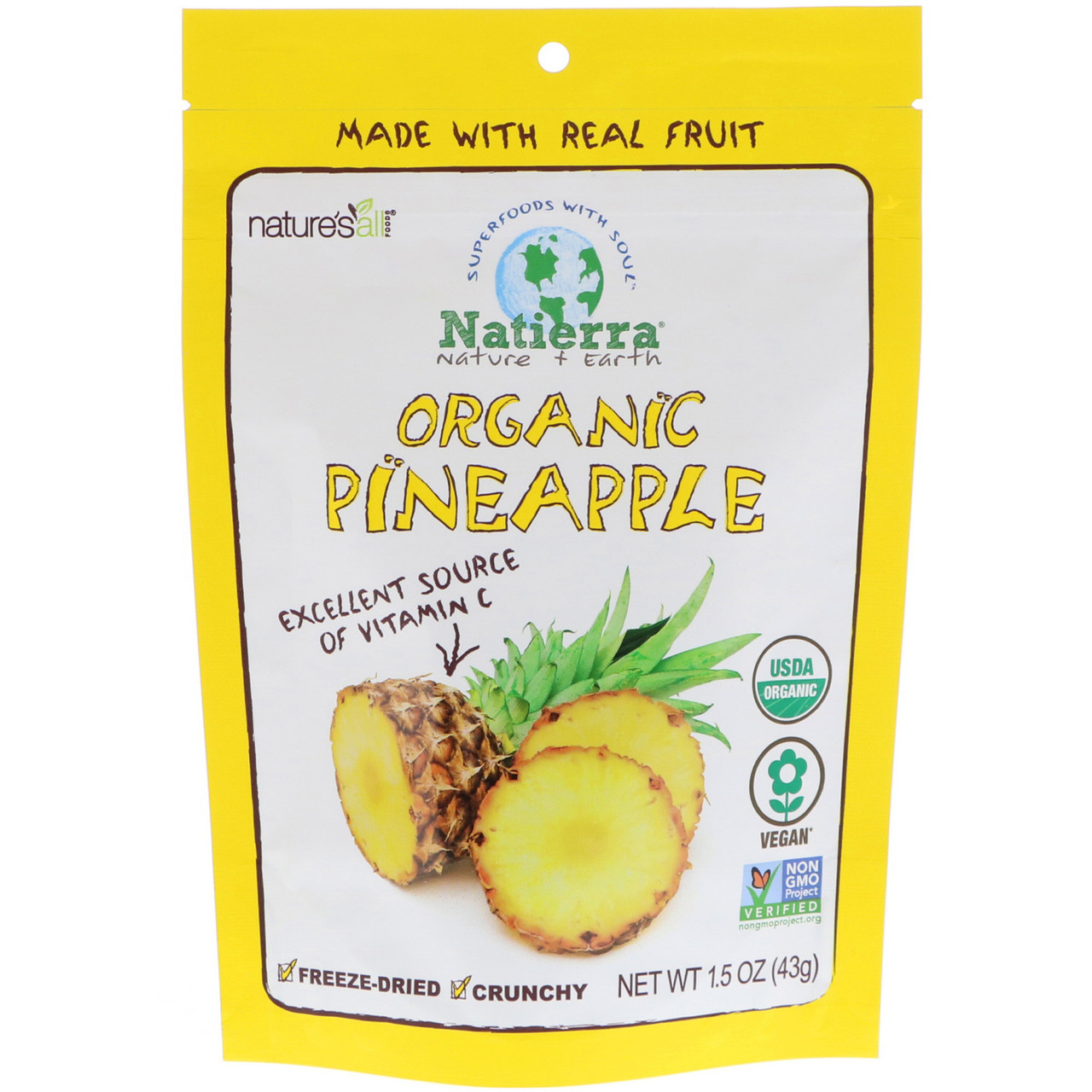 Сушені ананаси, Organic Pineapple, nature's All, 42,5 г