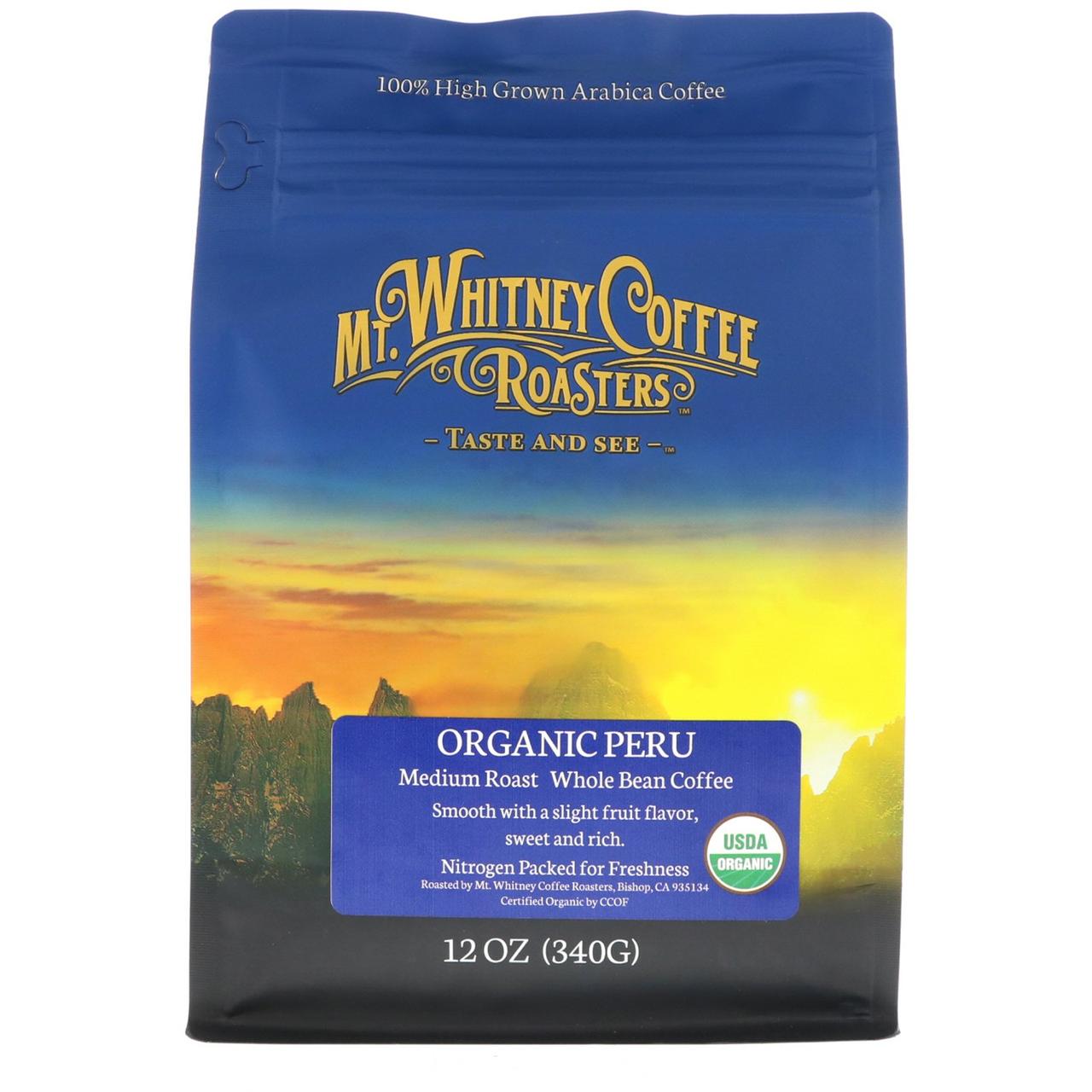 Mt. Whitney Coffee Roasters, Органічний перуанська кава в зернах середнього обжарювання, 12 унцій (340 г)