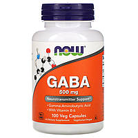 Аминомаслянная кислота і вітамін В6, Gaba, Now Foods, 500 мг, 100 капсул