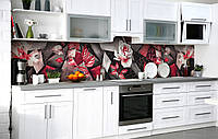 Кухонный фартук Бетонные Цветы Мозаика виниловая пленка для кухни 650х2500мм Текстуры Серый