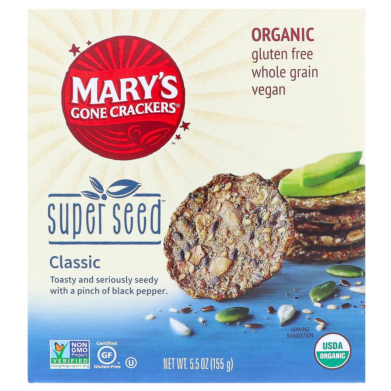 Крекери з цільного зерна, Super Seed Crackers, mary's Gone Crackers, 155 р.
