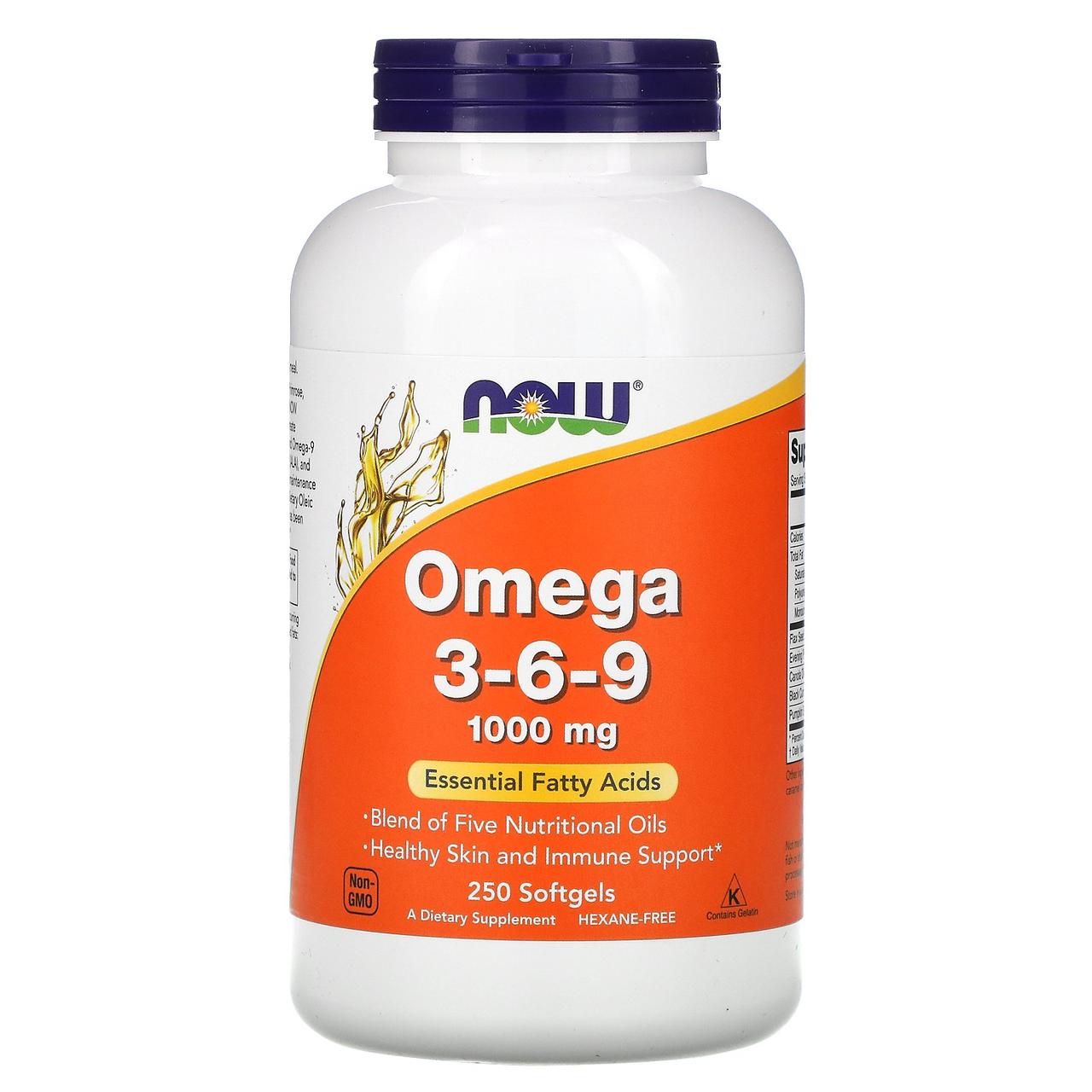 Омега 3 6 9 для здоров'я шкіри та імунітету Now Foods Omega 3-6-9 250 шт. для підтримки роботи серця
