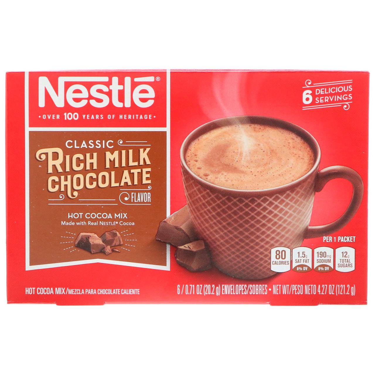 Какао зі смаком молочного шоколаду, Rich Milk Chocolate, Nestle Hot Cocoa Mix, 6 пакетів, по 20,2 г