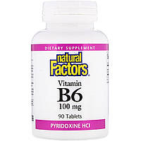 Вітамін В6 (піридоксин), B6, Pyridoxine HCl, Natural Factors, 100 мг. 90 табл.