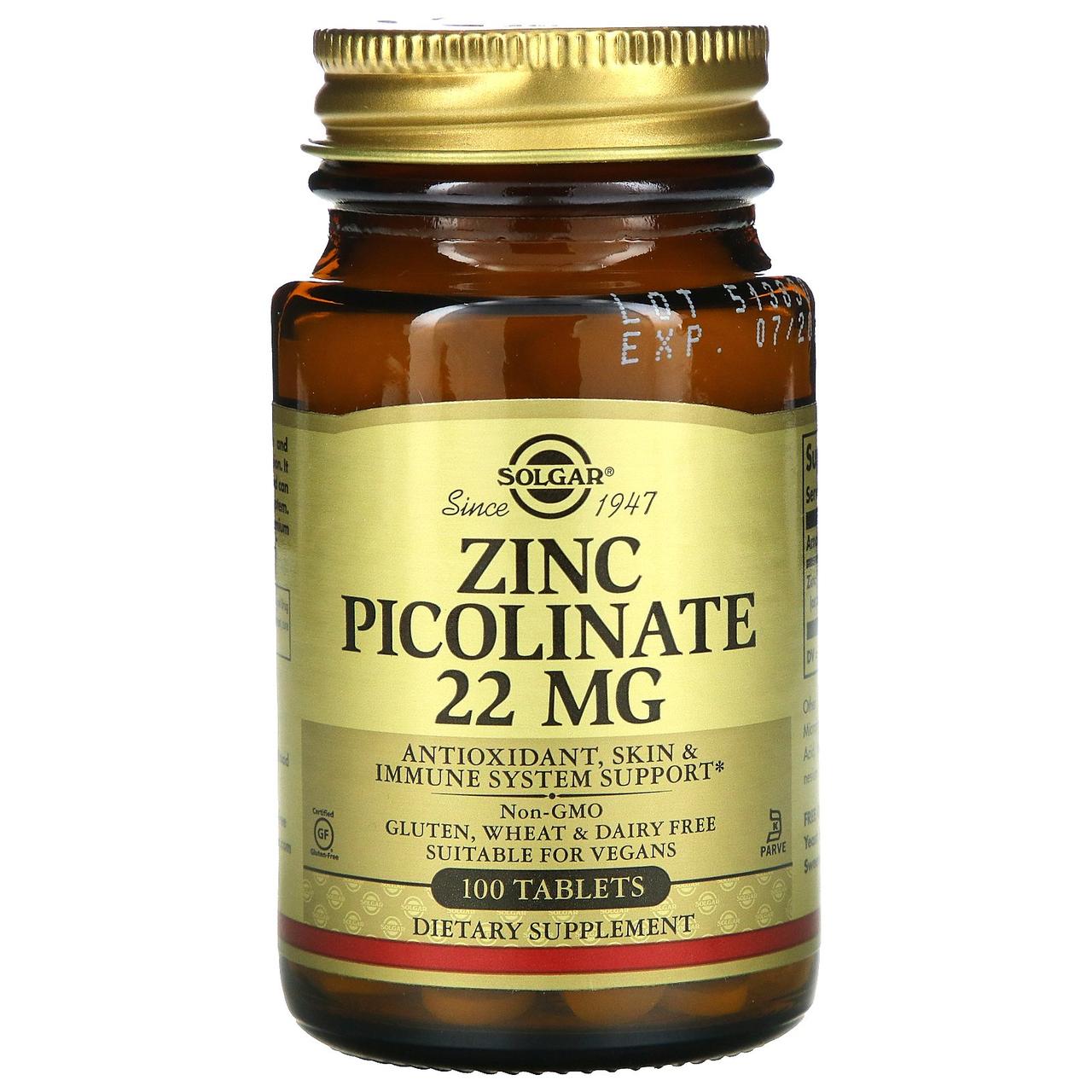 Пиколинат цинку (Zinc Picolinate), Solgar, 100 таблеток