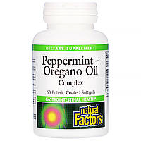 Олія м'яти і орегано, Peppermint + Oregano Oil, Natural Factors, 60 капсул