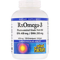 Омега 3, Rx Omega-3, ЕПК - 400 мг / ДГК-200 мг, Natural Factors, 120 кап.