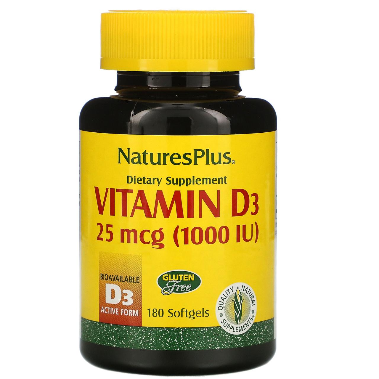 Nature's Plus, Вітамін D3, 1000 МО, 180 гельових капсул