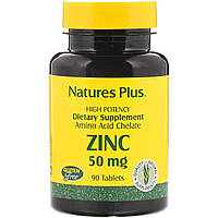 Цинк в таблетках, Zinc, Nature's Plus, 50 мг, 90 таблеток