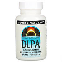 DL-Фенилаланин, DLPA, Source Naturals, 375 мг, 120 таблеток.