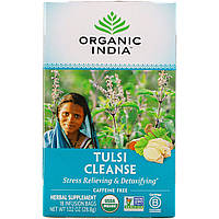 Organic India, Очищуючий чай тулса, без кофеїну, 18 пакетиків для заварювання, 1,02 унції (28,8 g)