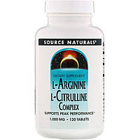 L- аргинин L-цитруллин, L-Arginine L-Citrulline Complex, Source Naturals, 120 таблеток