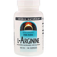 L-аргинин, L-Arginine, Source Naturals, 500 мг, 100 капсул.