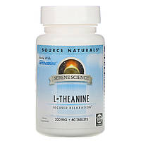 L-Теанин, L-Theanine, Source Naturals, 200 мг, 60 таблеток