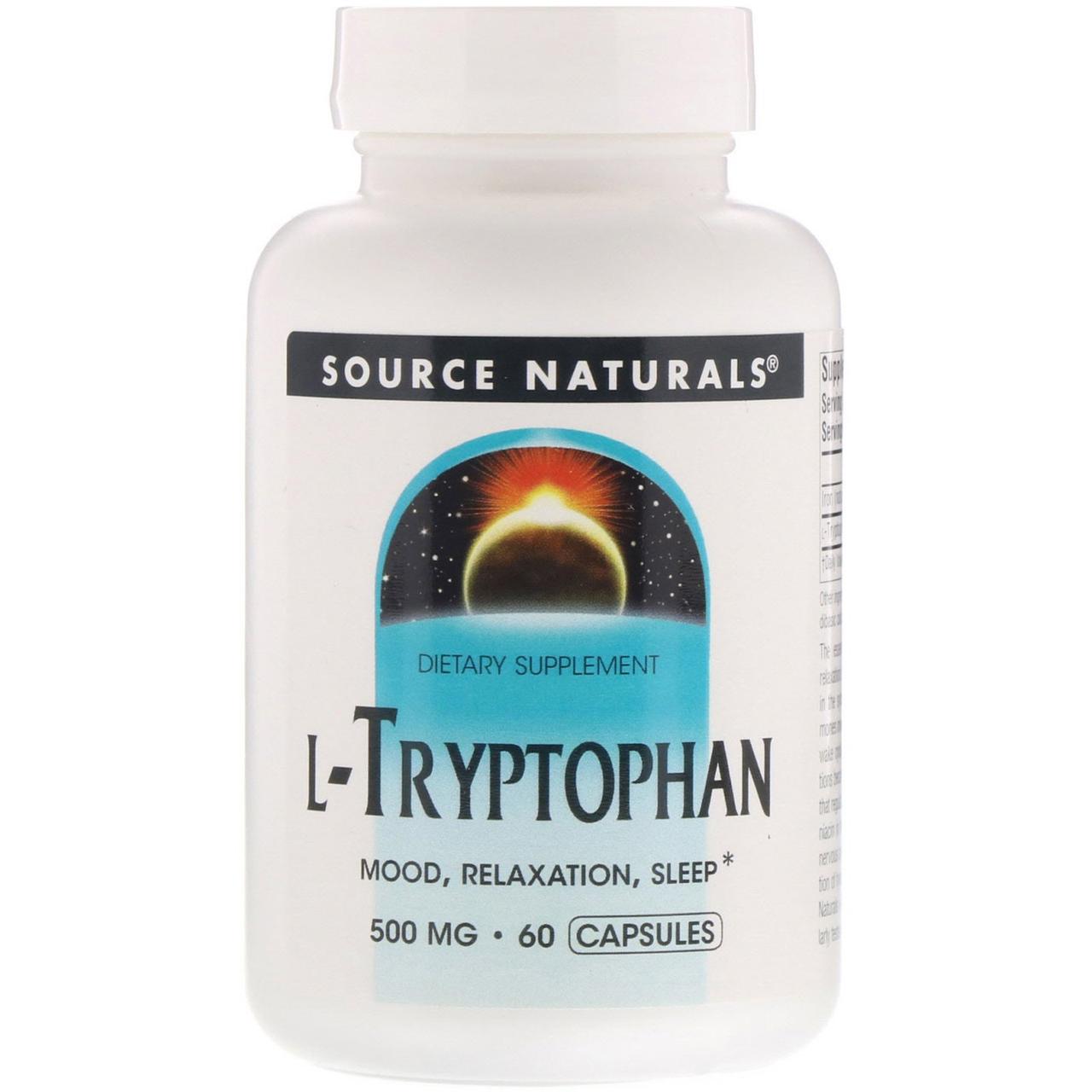 L-триптофан, L-Tryptophan, Source Naturals, 500 мг, 60 капсул