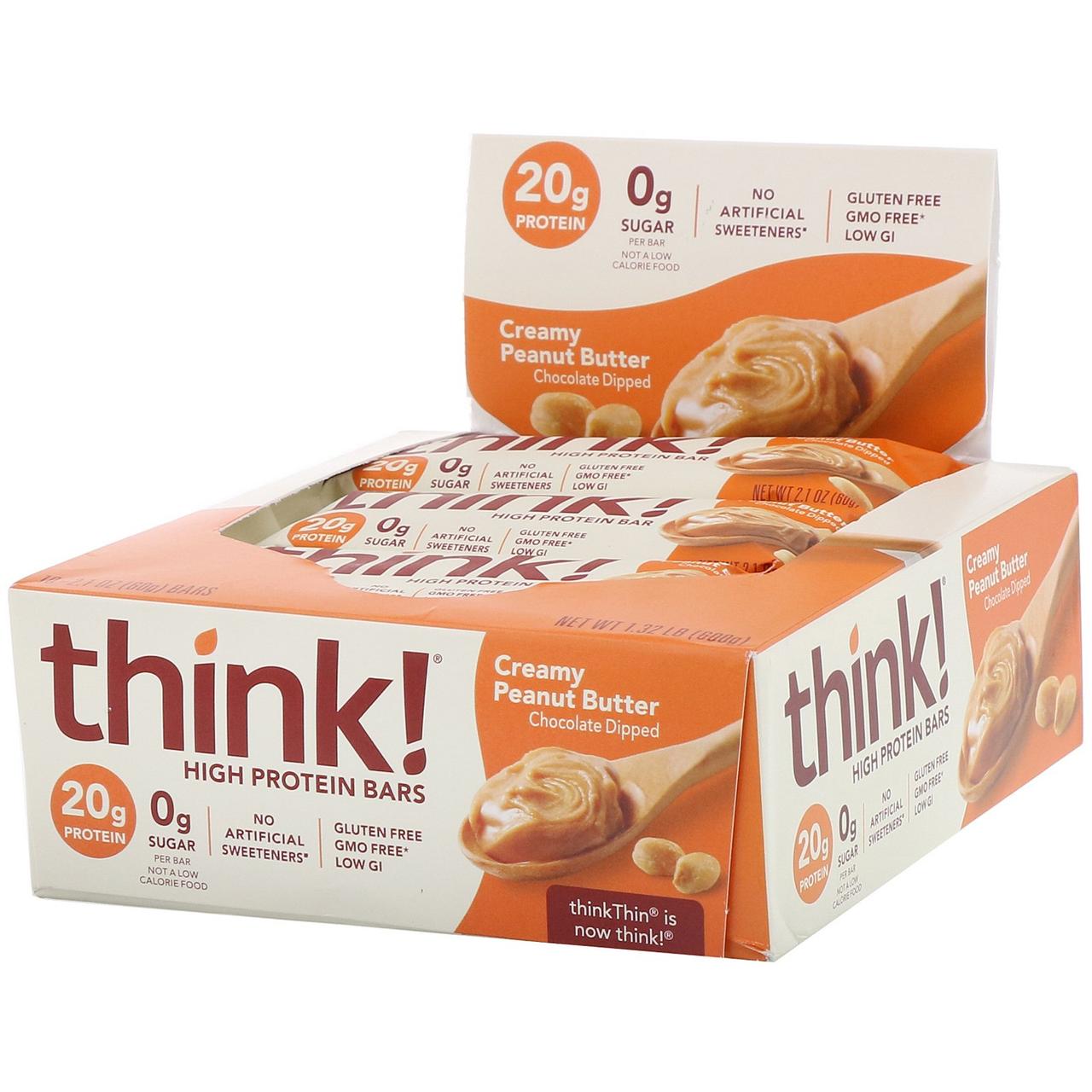 ThinkThin, арахісове масло Вершкове, 10 батончиків, (60 г) кожен, фото 1