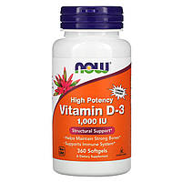 Витамин D-3 для укрепления костей зубов и ногтей Now Foods 1000 МЕ Биодобавка 360 шт/уп. в капсулах