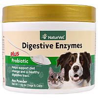 NaturVet, Пищеварительные ферменты и пробиотики, для собак и кошек, порошок, 114 г (4 унции)