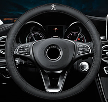 Чохол оплетка на кермо шкіряний для автомобіля з логотипом Peugeot натуральна шкіра