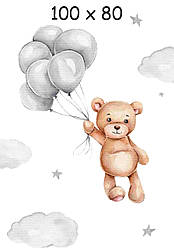 Панелька із сатину для дитячого пледа "Ведмедик з кульками" 80*100 см