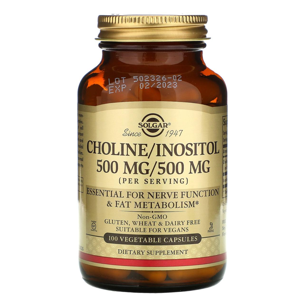 Холин и Инозитол, Choline/Inositol, Solgar, 500 мг, 100 капсул