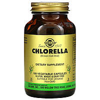 Хлорелла, Chlorella, Solgar, (сломанные клеточные стенки), 100 кап.