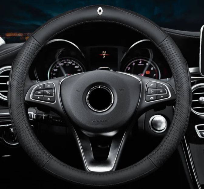 Чохол оплетка на кермо шкіряний для автомобіля з логотипом Renault натуральна шкіра, фото 1