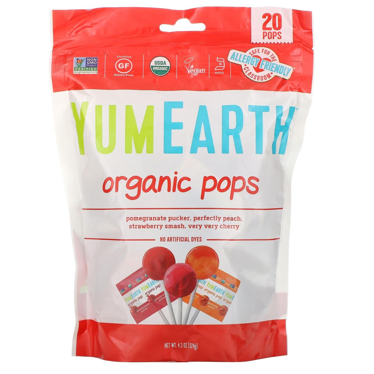 Льодяники з різними фруктовими смаками, Pops, YumEarth, 119 г