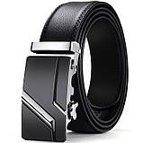 Ремінь чоловічий класичний шкіряний із пряжкою автомат (срібло), фото 3