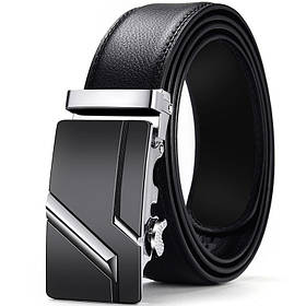 Ремінь чоловічий класичний шкіряний з пряжкою автомат (срібло)